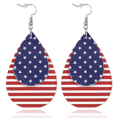 Teardrop earrings with American flag stars and stripes design, patriotic jewelry