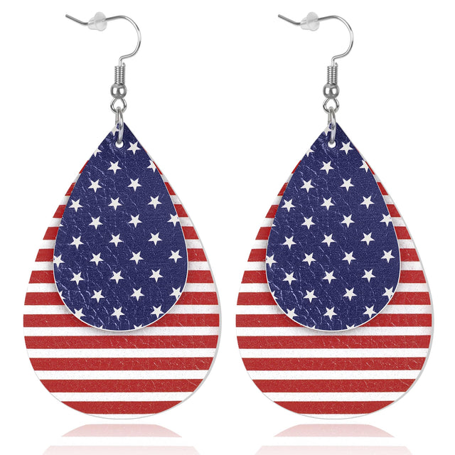 Teardrop earrings with American flag stars and stripes design, patriotic jewelry