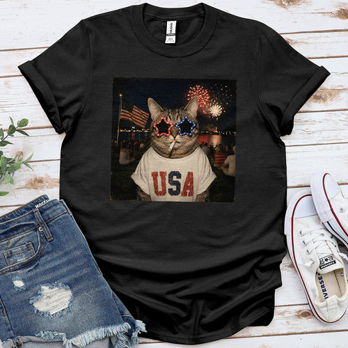 Patriotic Cat Tee — Black