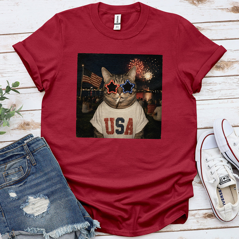 Patriotic Cat Tee — Cardinal Red