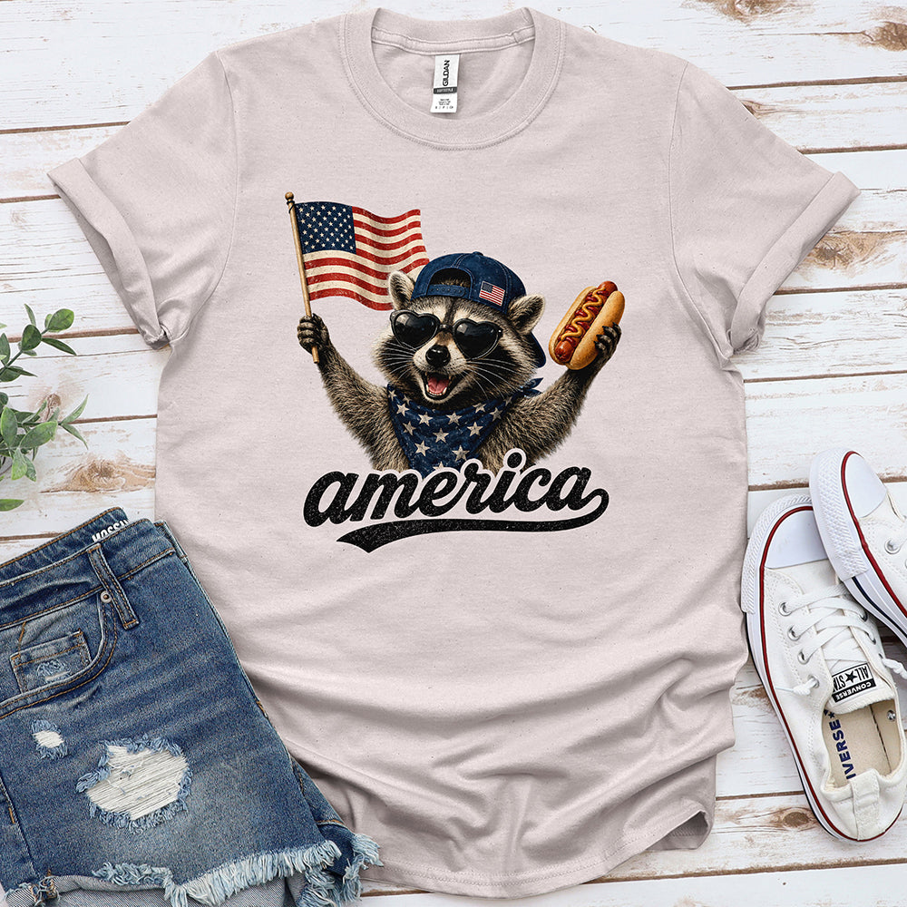 Feral & Free Racoon Tee — Ice Grey
