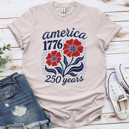 USA 250 Flowers Tee — Ice Grey