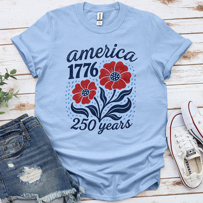 USA 250 Flowers Tee — Light Blue