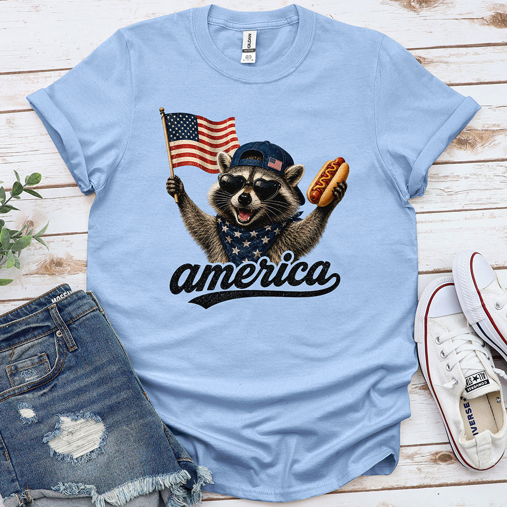 Feral & Free Racoon Tee — Light Blue