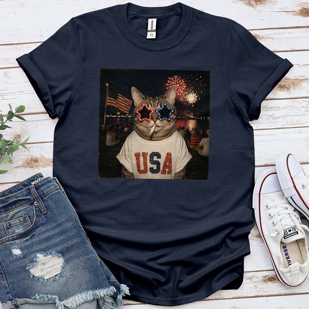 Patriotic Cat Tee — Navy
