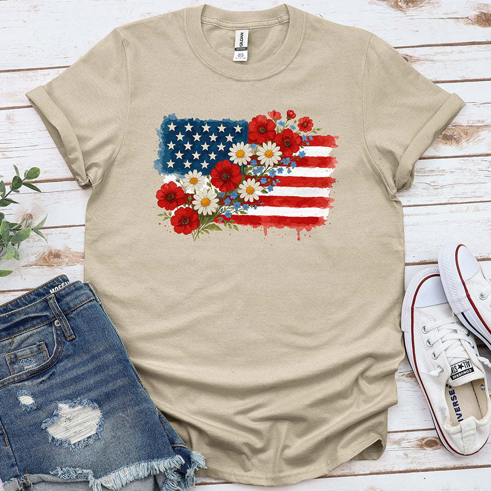 Floral American Flag Tee - Special Offer