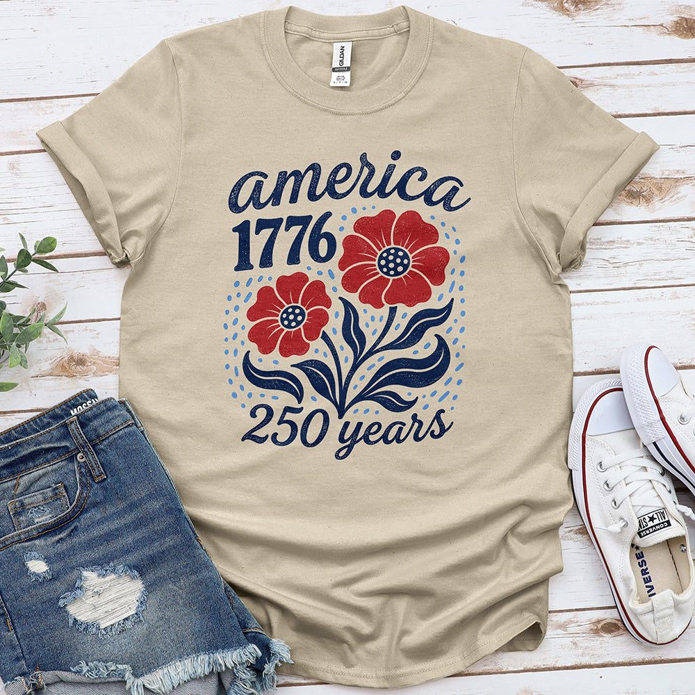 USA 250 Flowers Tee — Sand