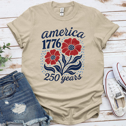 USA 250 Flowers Tee — Sand