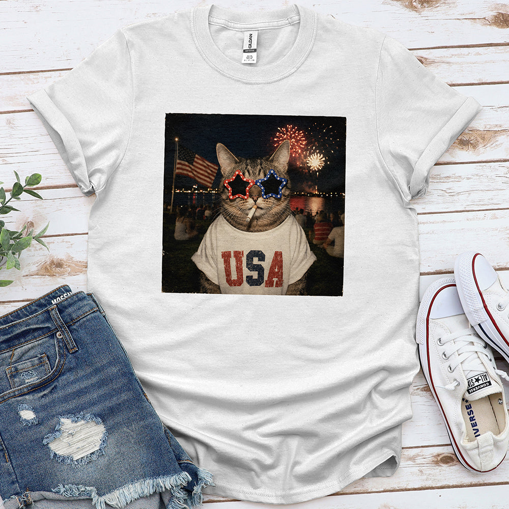 Patriotic Cat Tee — White