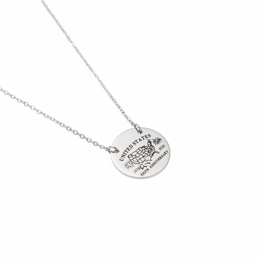 US map pendant necklace with 'United States 250th Anniversary 1776-2026' engraving