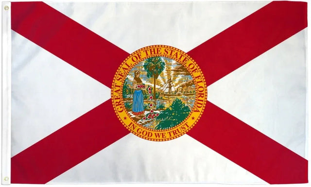 Florida state flag with red cross and state seal on white background