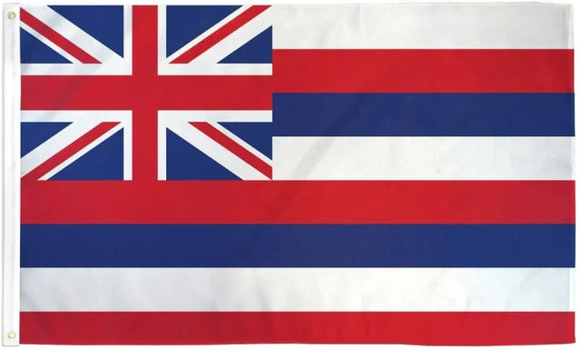 Hawaii state flag 3x5ft polyester, red, white, blue stripes and Union Jack corner