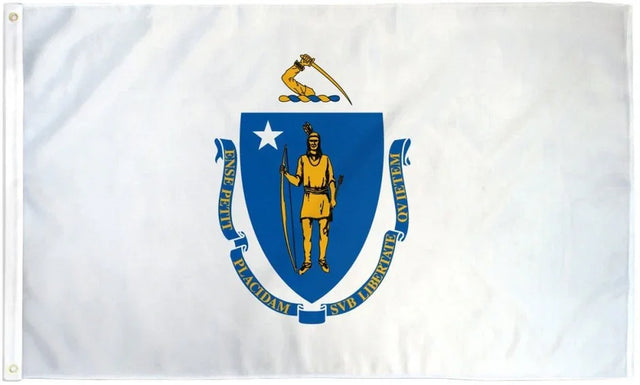 Massachusetts state flag 3x5ft polyester with blue shield and Native American emblem