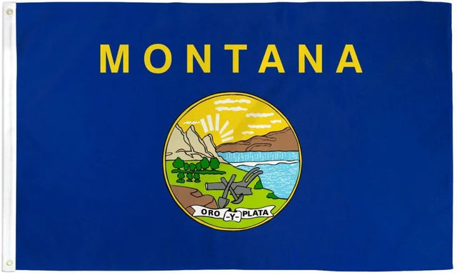 Montana state flag with blue background and state seal, Proud & Free store