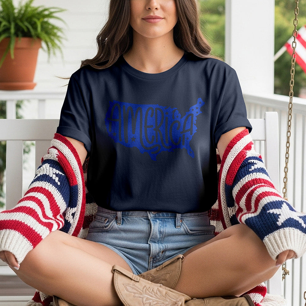 America Map Tee - Navy