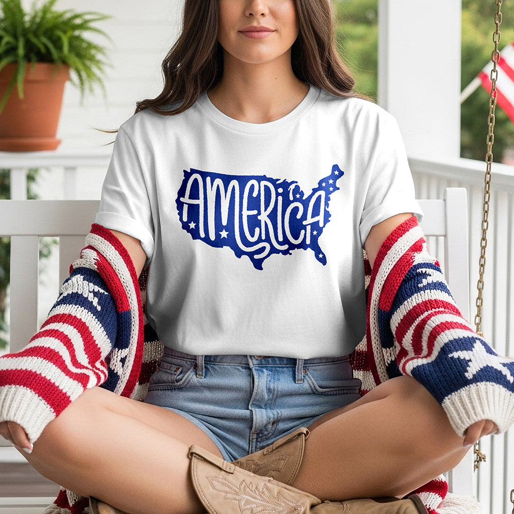 America Map Tee - White