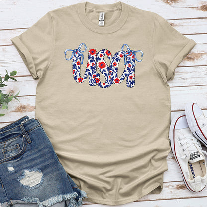 Floral USA Tee - Sand