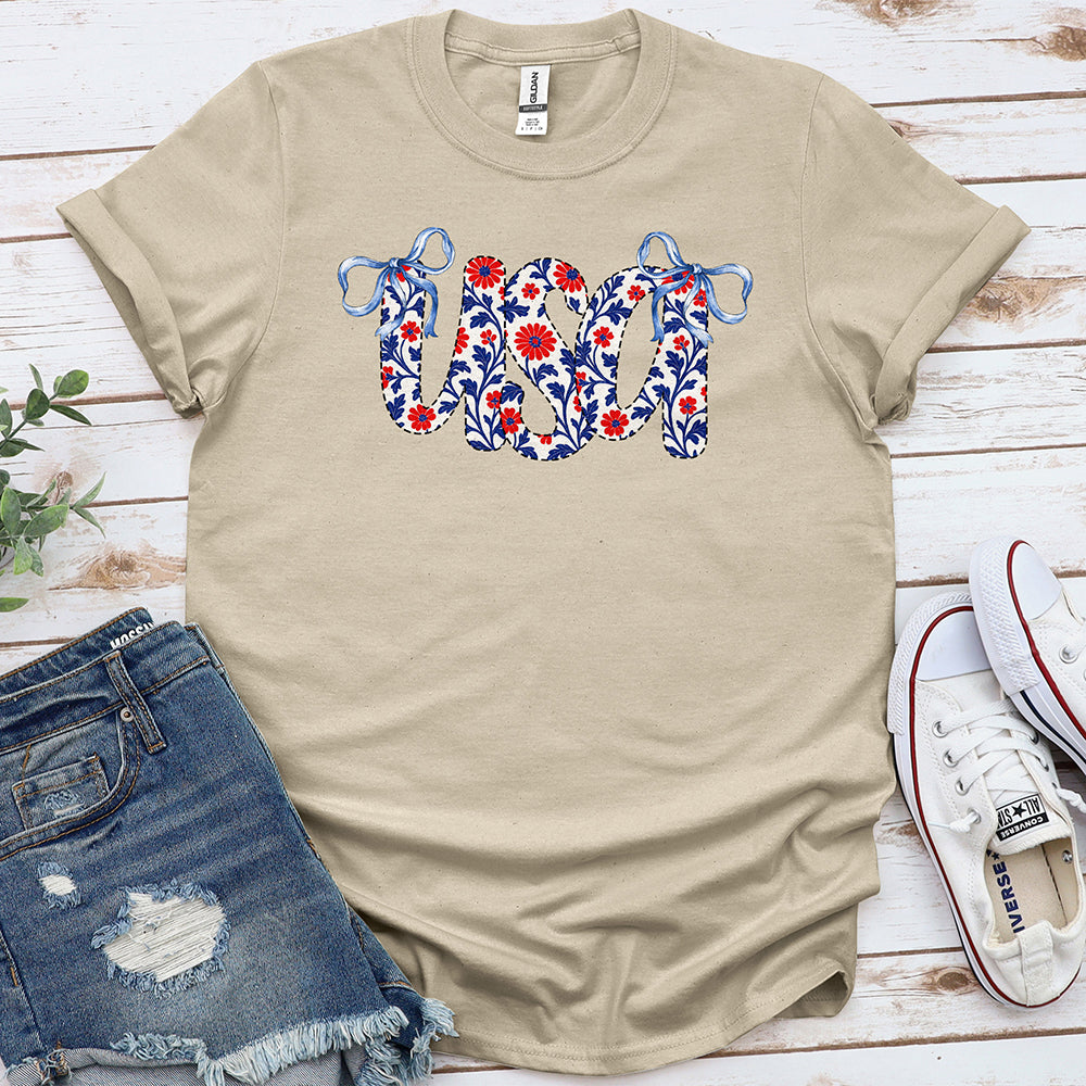 Floral USA Tee - Sand
