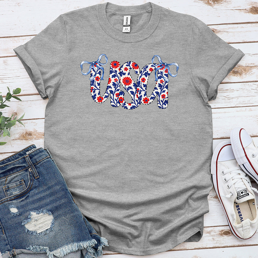 Floral USA Tee - Sport Grey