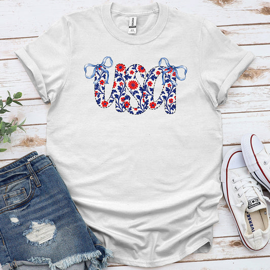 Floral USA Tee - White