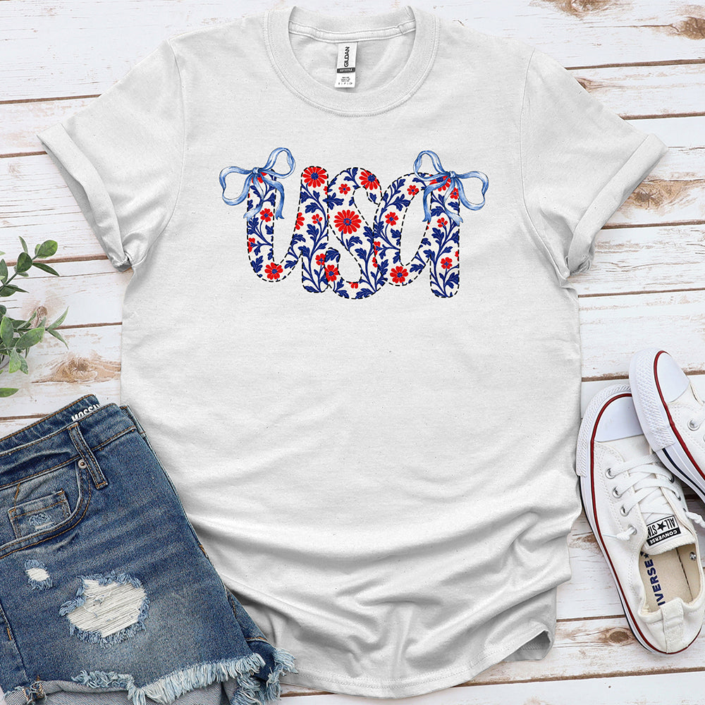 Floral USA Tee - White