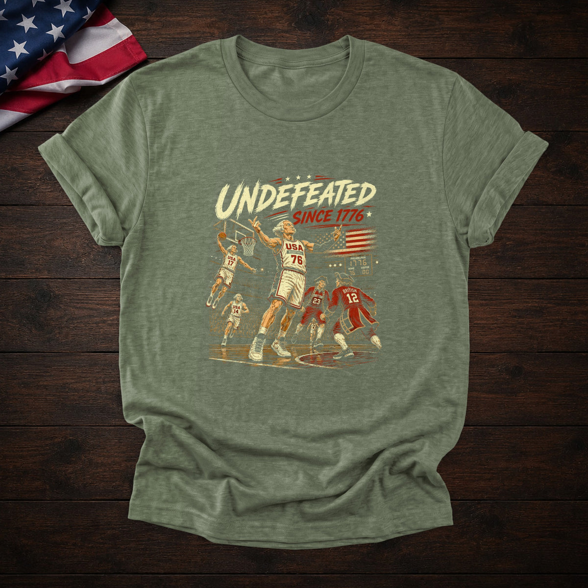 Founding Fathers Basketball Tee — Heather Military Green