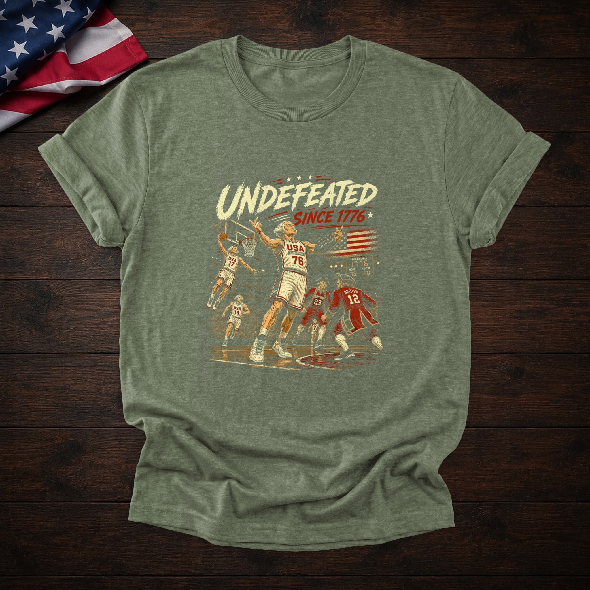 Founding Fathers Basketball Tee — Heather Military Green