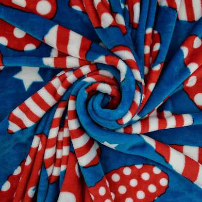 Red, white, and blue patriotic hearts plush blanket with stars and stripes pattern