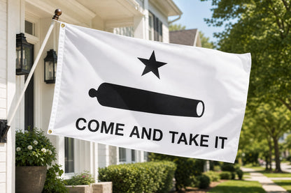 Come and Take It Gonzales Flag on house-mounted pole