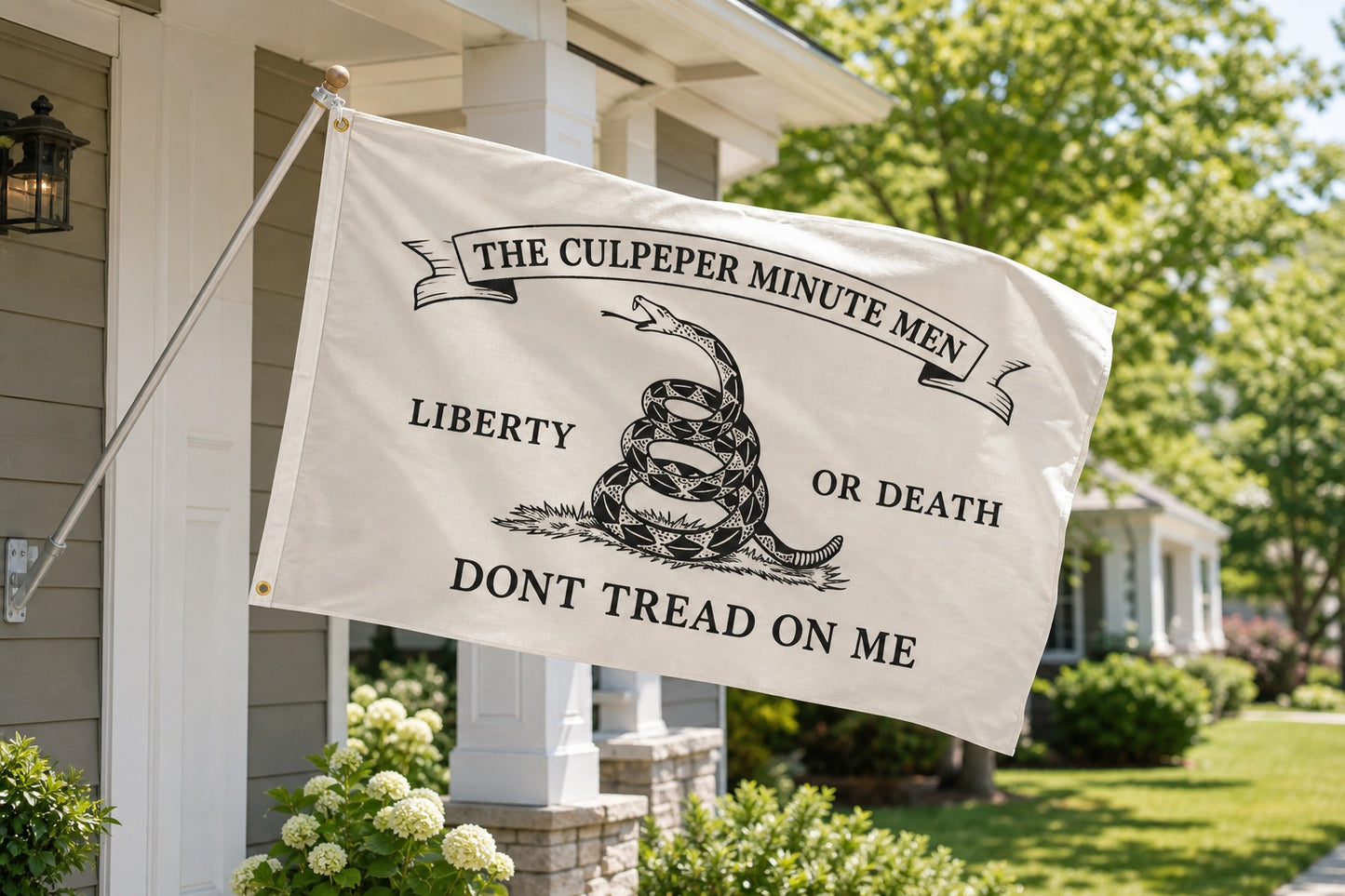 Culpeper Minutemen Flag on house-mounted pole