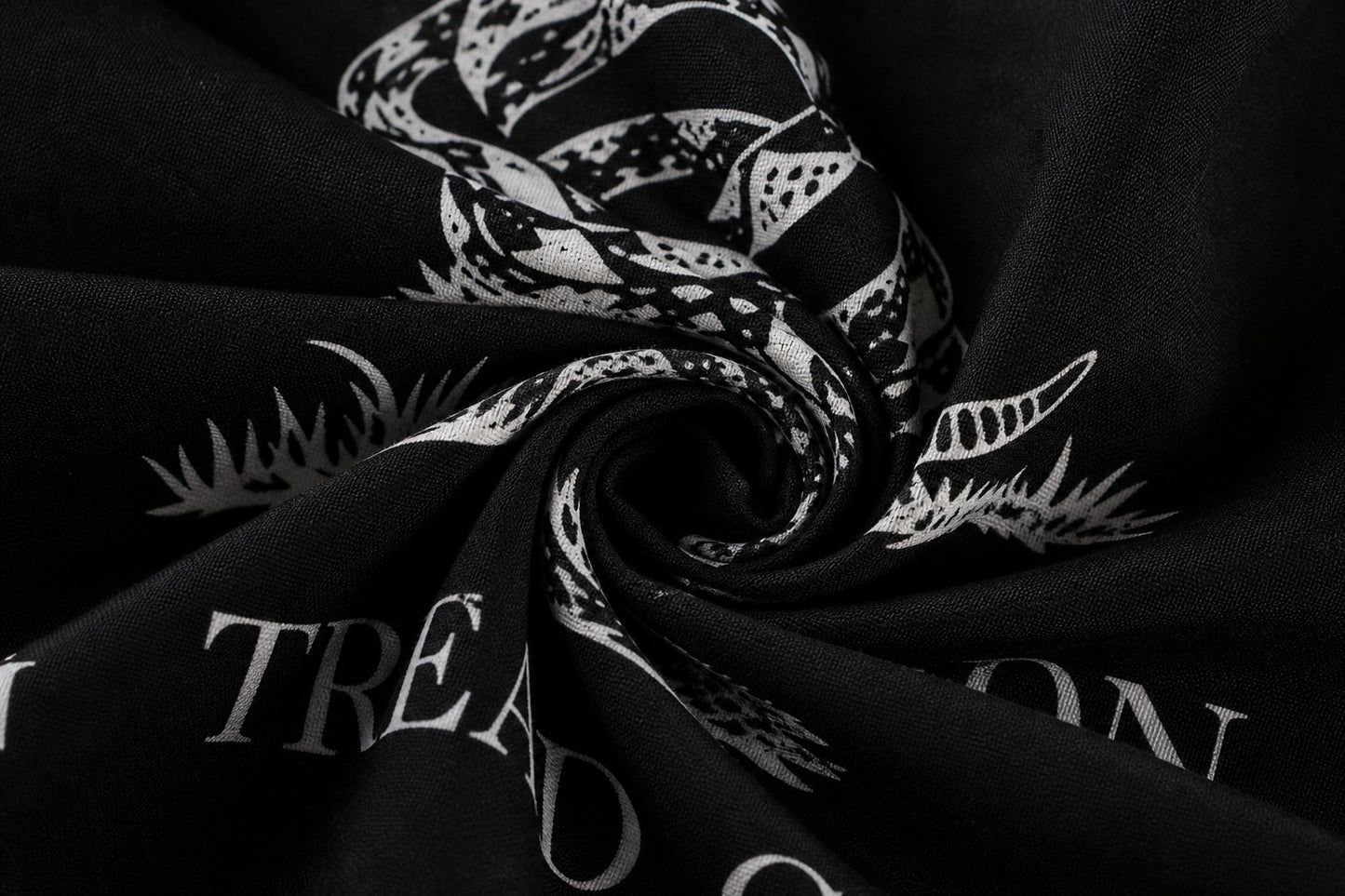 Black Don’t Tread On Me Gadsden Flag fabric detail