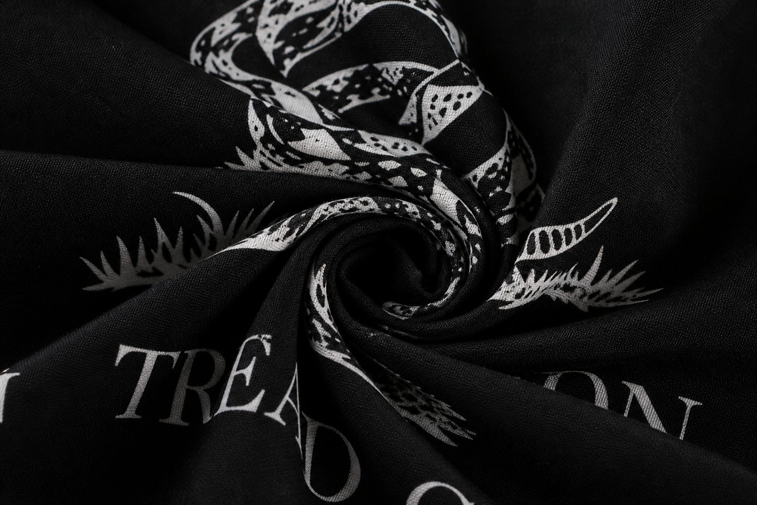 Black Don’t Tread On Me Gadsden Flag fabric detail