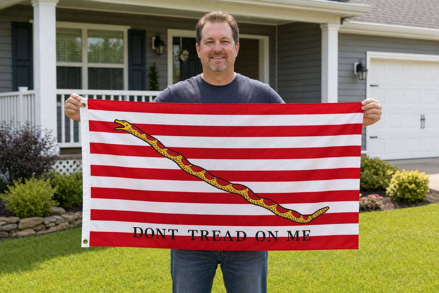 First Navy Jack Flag held in yard
