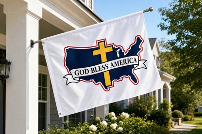 God Bless America Flag on house-mounted pole