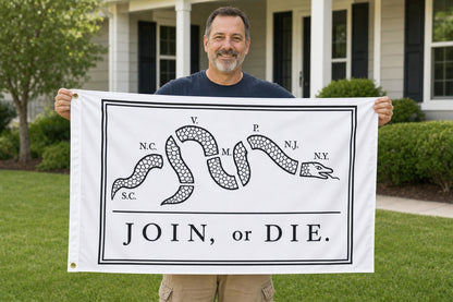 Join or Die Flag held in yard