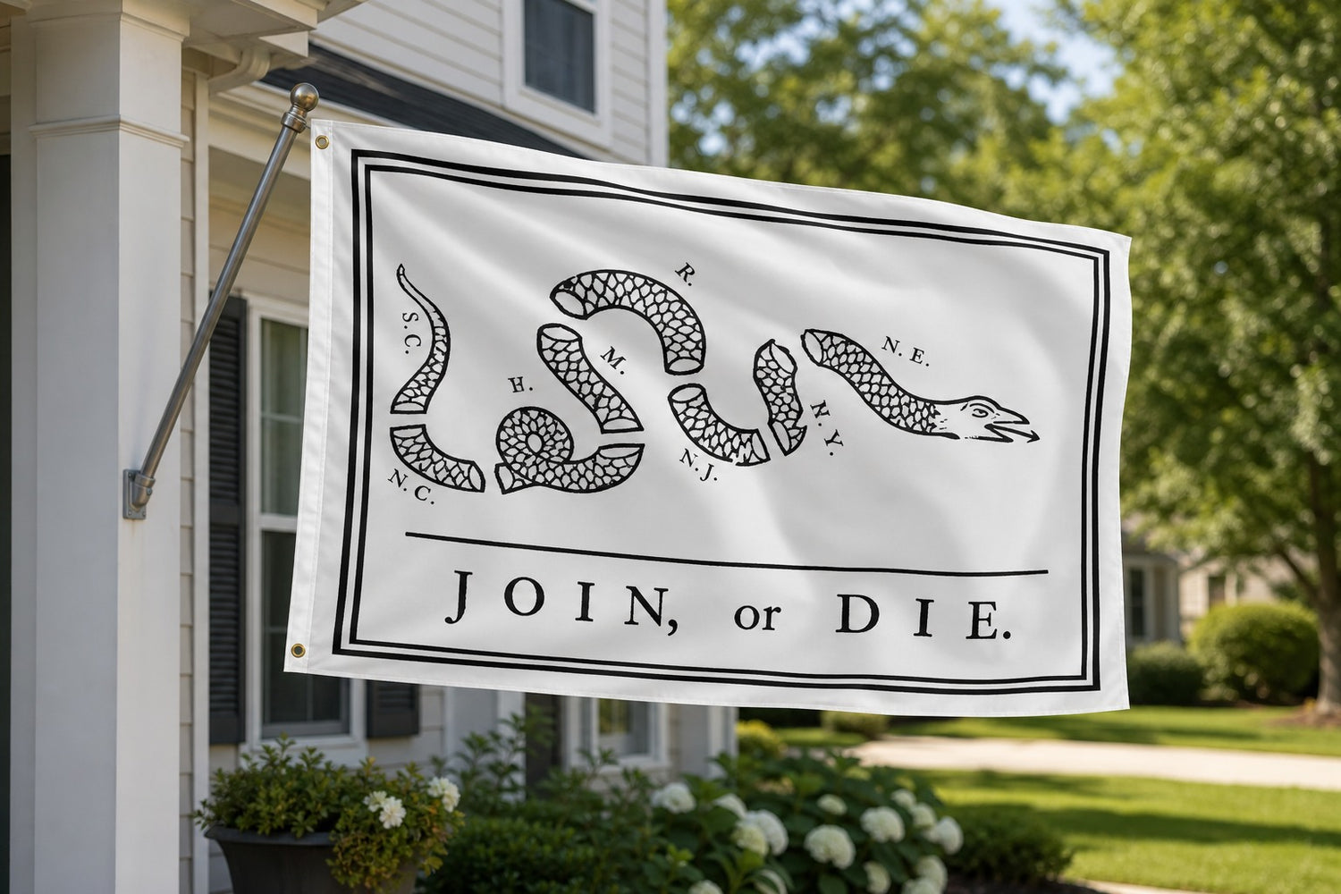 Join or Die Flag on house-mounted pole