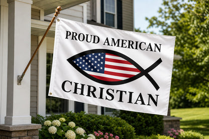 Proud American Christian Flag on house-mounted pole