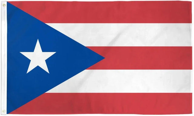 Puerto Rico flag with red and white stripes, blue triangle, and white star, polyester 3x5ft