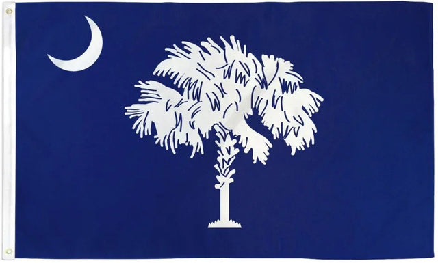 South Carolina flag with white palmetto tree and crescent on blue background