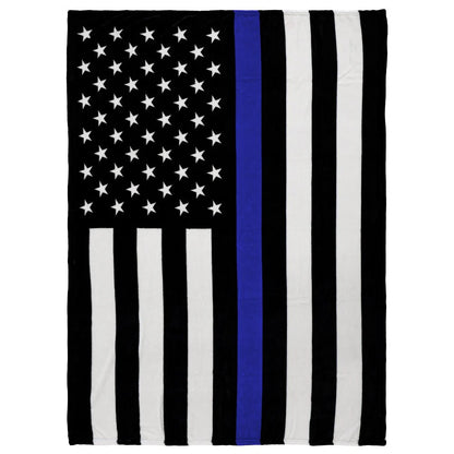 Thin blue line flag plush blanket with black, white, and blue stripes