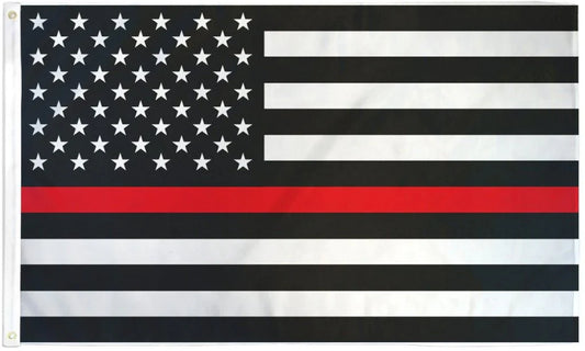 Thin Red Line American flag with black, white, and a single red stripe design