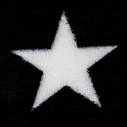 Closeup of white star on soft black plush blanket, Thin Red Line design, Proud & Free