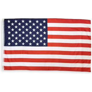 American flag with red and white stripes and 50 white stars on a blue field