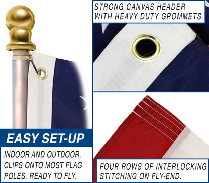 USA embroidered flag 3x5ft with heavy-duty grommets, strong stitching, easy setup, indoor outdoor use