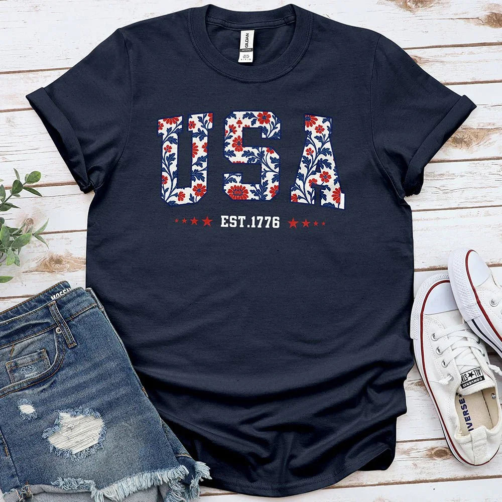 USA Floral Tee - Proud & Free