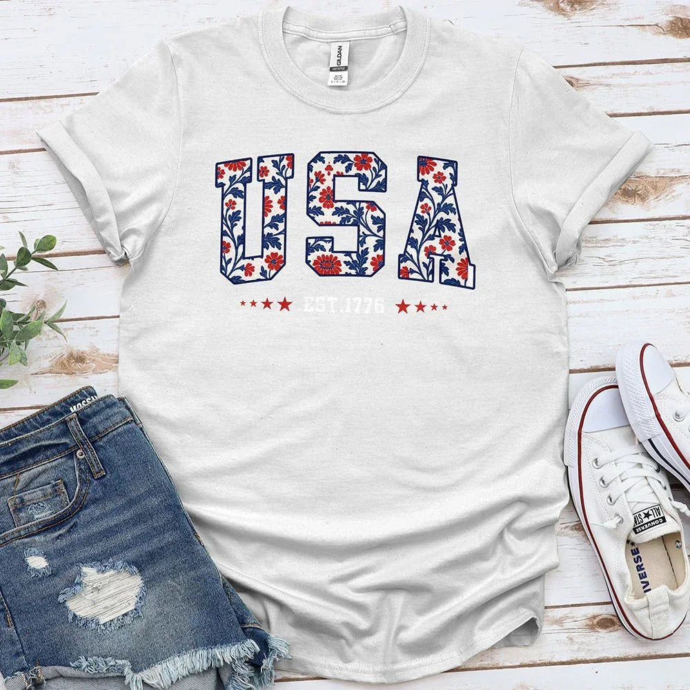 USA Floral Tee - Proud & Free