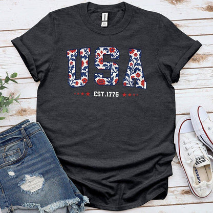 USA Floral Tee - Proud & Free